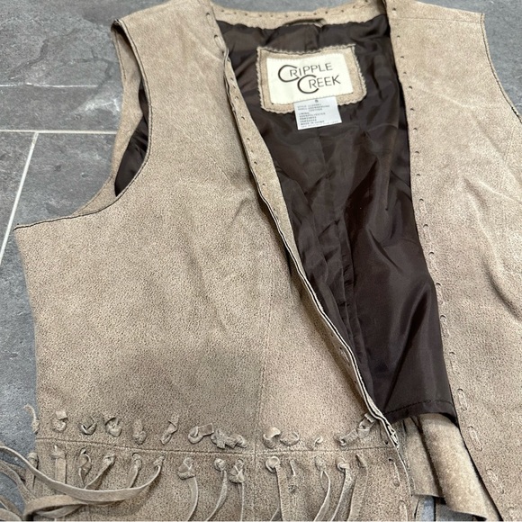 Tan leather western vest long fringe boho cowboy cowgirl - Picture 10 of 10